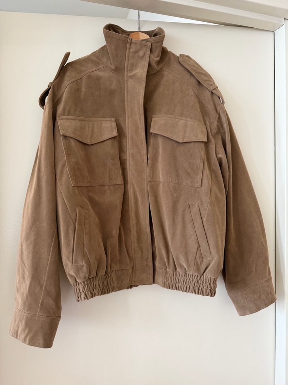 Suede oversized Bomber Jacket in Light Brown